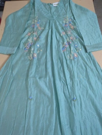 Mul Chanderi With Hand Work  - Jungle Mist, 42