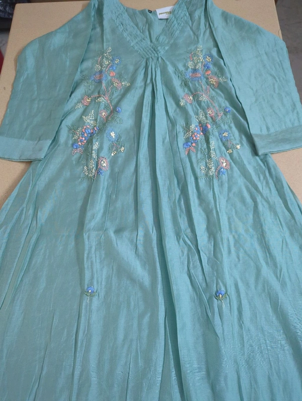Mul Chanderi With Hand Work  - Jungle Mist, 42