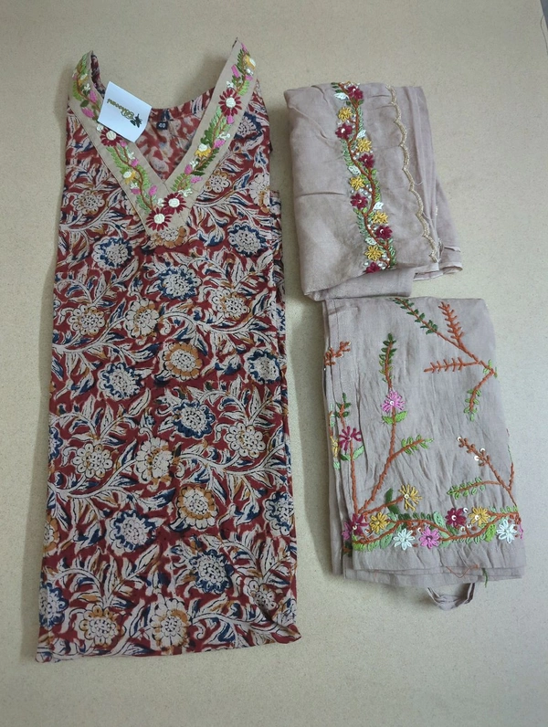 Pure Cotton Kalonkari With Hand Work  - Guardsman Red, 44
