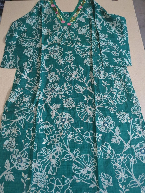 Soft Chanderi With Handwork - Pine Green, 42
