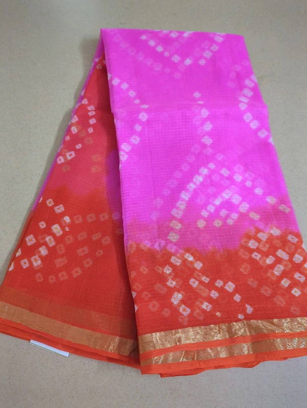 Pure Silk Kota With Bandhini - Blush Pink