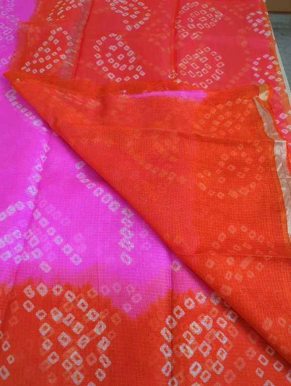 Pure Silk Kota With Bandhini - Blush Pink