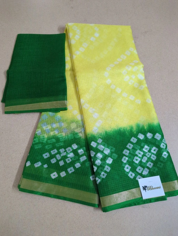 Pure Silk Kota With Bandhini - Pale Canary