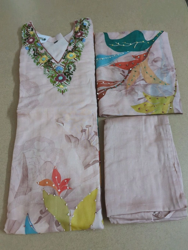 Pure Cotton With Nialtal Work  - Peach, 38