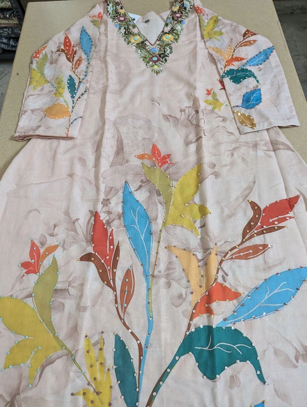 Pure Cotton With Nialtal Work  - Peach, 44