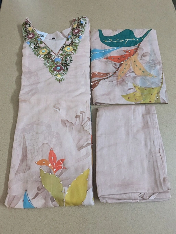 Pure Cotton With Nialtal Work  - Peach, 46