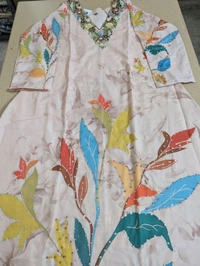 Pure Cotton With Nialtal Work  - Peach, 46