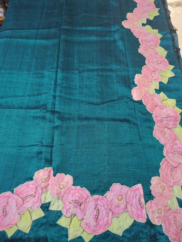 Pure Mangalagiri Pattu With Applique Work - Cyprus 1