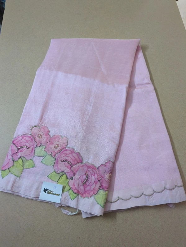 Pure Mangalagiri Pattu With Applique Work - Lavender blush 7