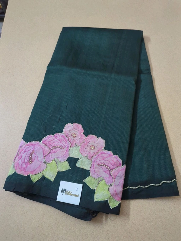 Pure Mangalagiri Pattu With Applique Work - green 8