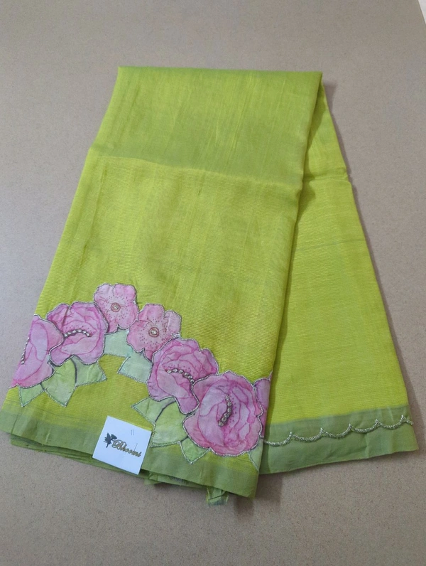 Pure Mangalagiri Pattu With Applique Work - green 11