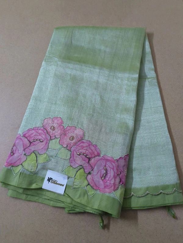 Pure Mangalagiri Pattu With Applique Work - Snowy Mint 13