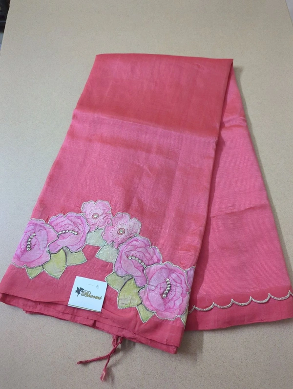 Pure Mangalagiri Pattu With Applique Work - Wild Watermelon 16