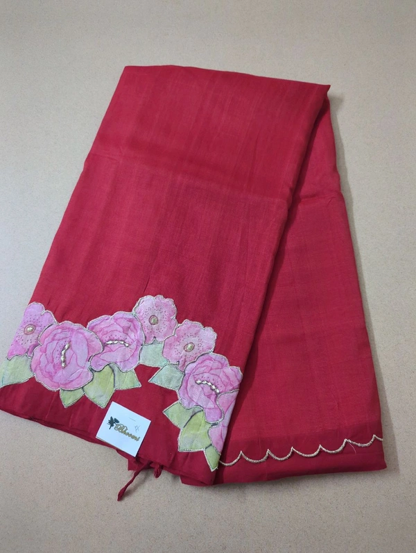 Pure Mangalagiri Pattu With Applique Work - Red 17