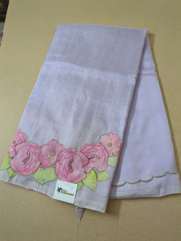 Pure Mangalagiri Pattu With Applique Work - Blue Chalk 18
