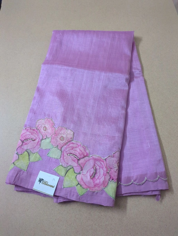 Pure Mangalagiri Pattu With Applique Work - Blush Pink 19