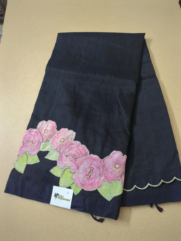 Pure Mangalagiri Pattu With Applique Work - Black 20