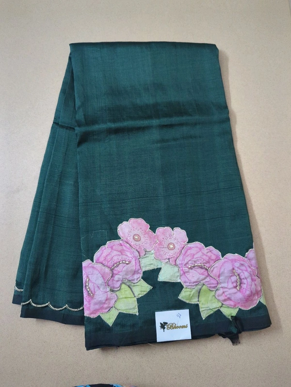Pure Mangalagiri Pattu With Applique Work - green 21