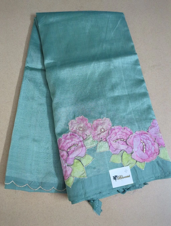 Pure Mangalagiri Pattu With Applique Work - Pewter 23