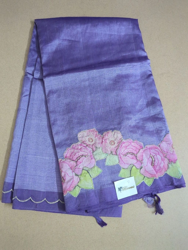 Pure Mangalagiri Pattu With Applique Work - Electric Violet 25