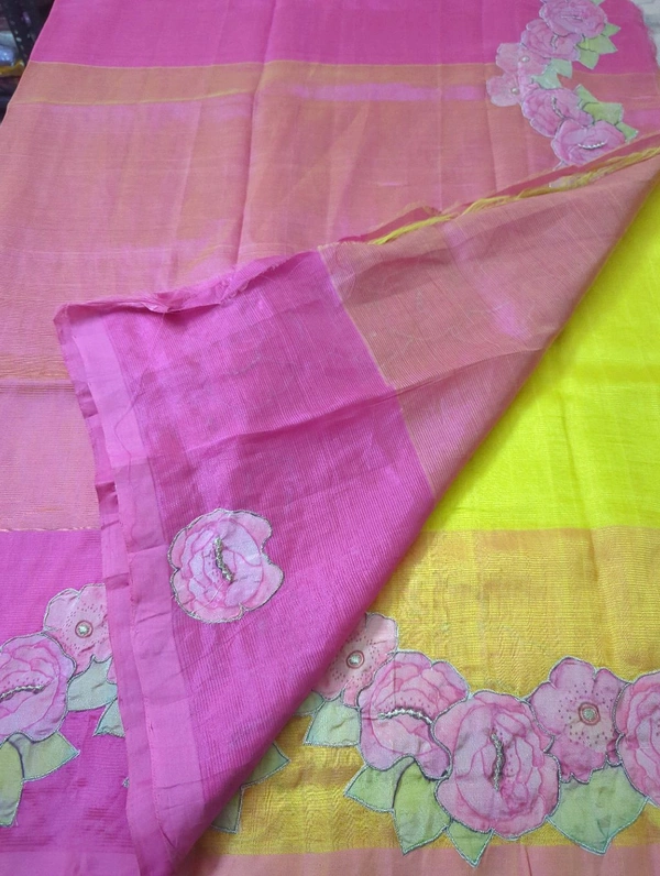 Pure Mangalagiri Pattu With Applique Work - Yellow 29