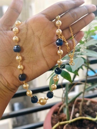 Handmade Chain With Swarovski Monalisa Cutting Bead  - Navy Blue, HD