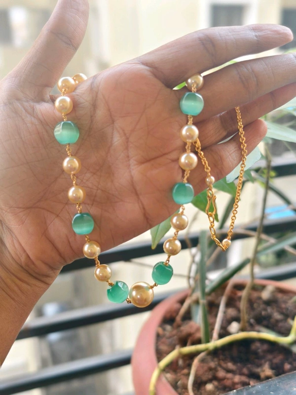 Handmade Chain With Swarovski Monalisa Cutting Bead  - teal green, HD