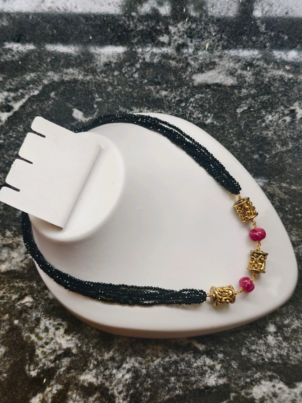 Black Spinnels Chain With Pumkin and Nakshi Drum ball - pink, HD