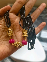 Black Spinnels Chain With Pumkin and Nakshi Drum ball - pink, HD