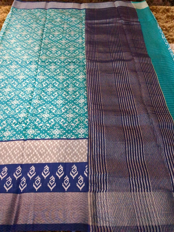 Chiniya With Ikkat Print - Teal