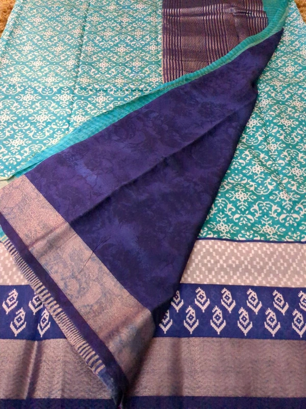 Chiniya With Ikkat Print - Teal