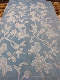 Tusser Crush Applique  - blue