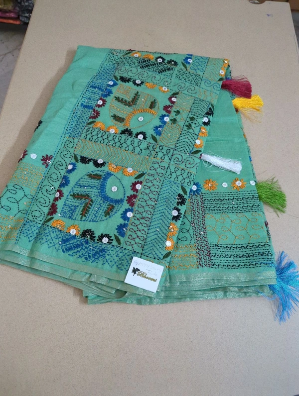 CHANDERI LINEN LAMBANI WORK - Granny Smith Apple