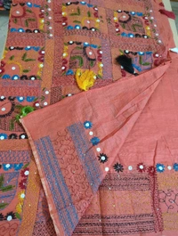 CHANDERI LINEN LAMBANI WORK - Tickle Me Pink