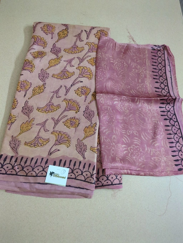 Pure Model Silk With Hand Block Print - Tangerine 3