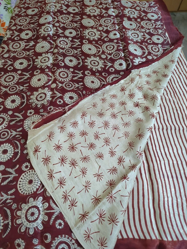 Pure Model Silk With Hand Block Print - Maroon 5