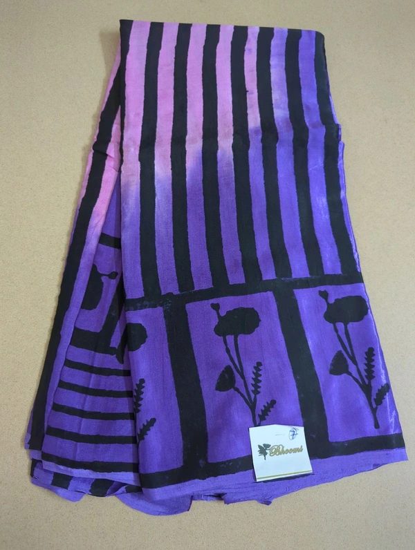 Pure Model Silk With Hand Block Print - Electric Violet 7
