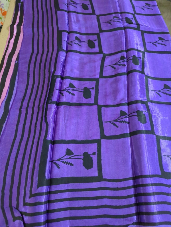 Pure Model Silk With Hand Block Print - Electric Violet 7