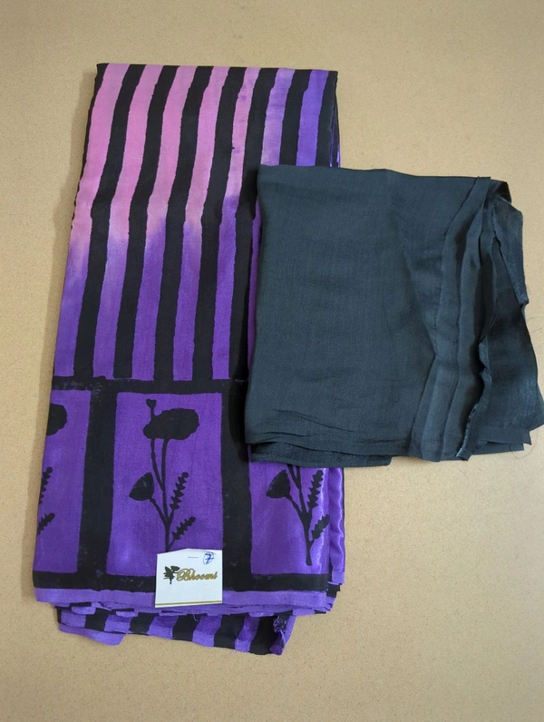 Pure Model Silk With Hand Block Print - Electric Violet 7