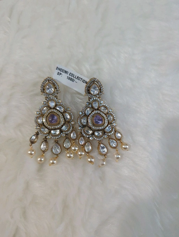 Victorian Partywear Earrings With Mossanites - Mauve, VZ