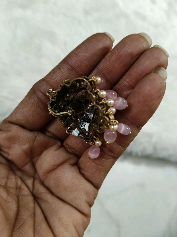 Victorian Pendent Set With Laxmidevi And Real Beads - Pink Lace, VZ