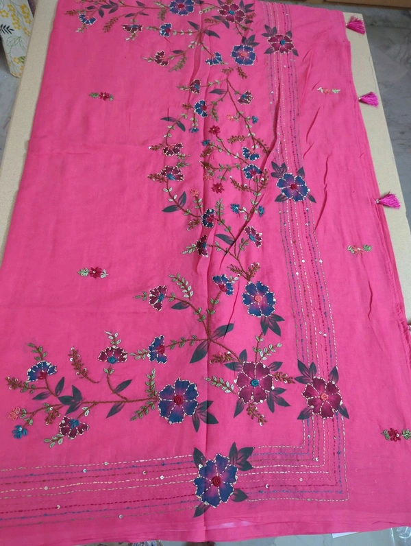 Pure Mul Mul Cotton With Work - Tickle Me Pink