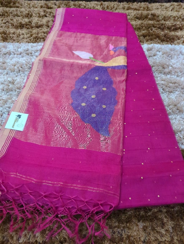 Muslin Sequence With Jamdhani Pallu - Violet Eggplant 1