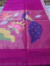 Muslin Sequence With Jamdhani Pallu - Violet Eggplant 1