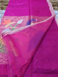 Muslin Sequence With Jamdhani Pallu - Violet Eggplant 1