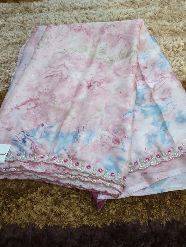 Satin With Maggam Work - Fuchsia Pink