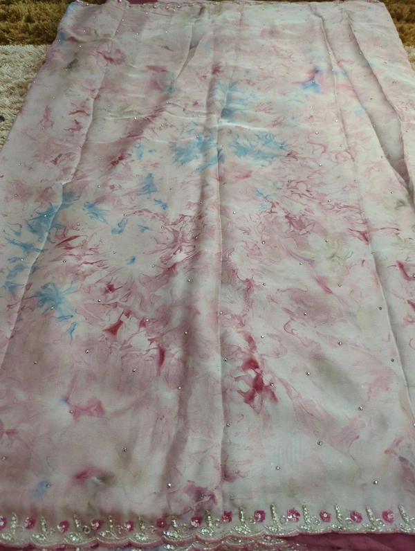 Satin With Maggam Work - Fuchsia Pink