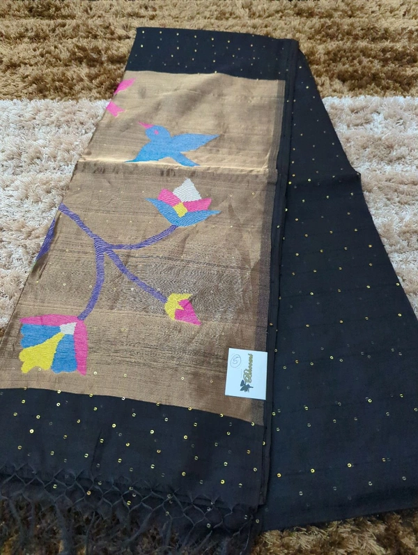 Muslin Sequence With Jamdhani Pallu - Black 5