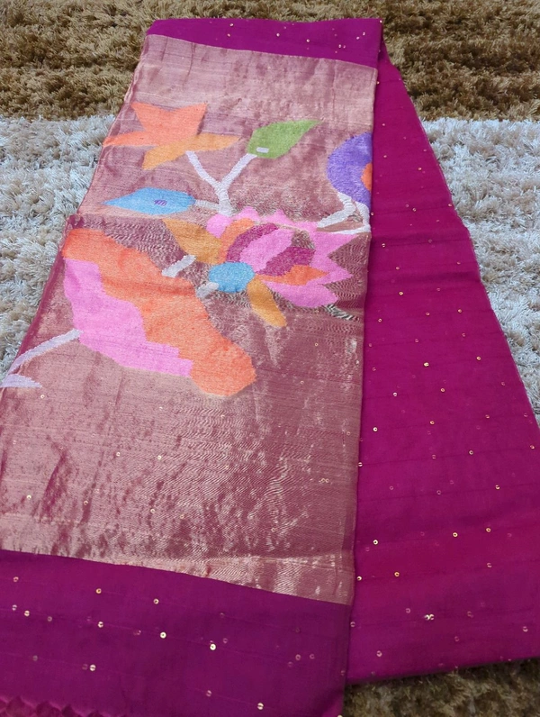 Muslin Sequence With Jamdhani Pallu - Violet Eggplant 8