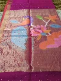 Muslin Sequence With Jamdhani Pallu - Violet Eggplant 8